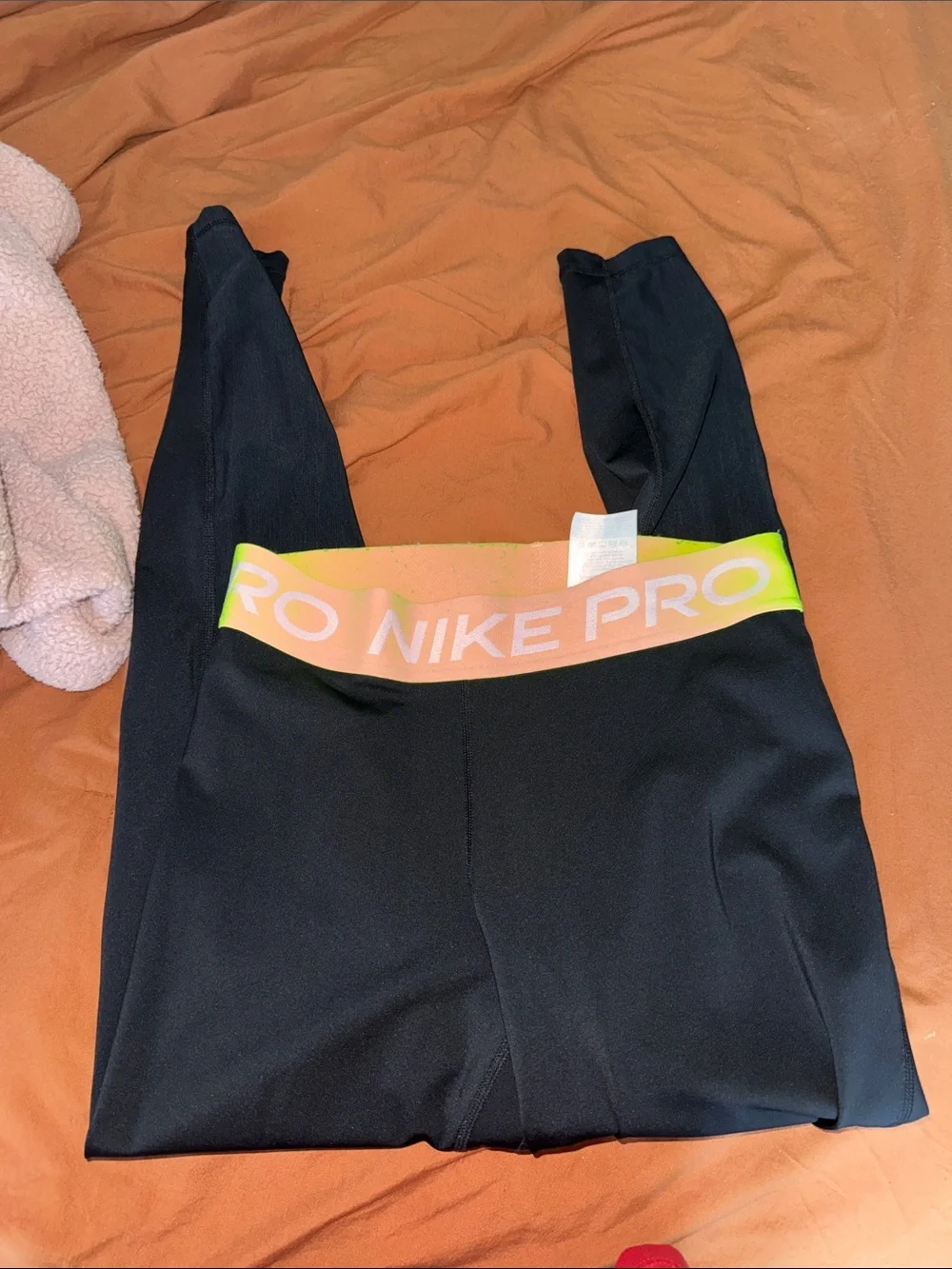 Nike Black Leggings with Neon Pink-to-Green Gradient Waistband